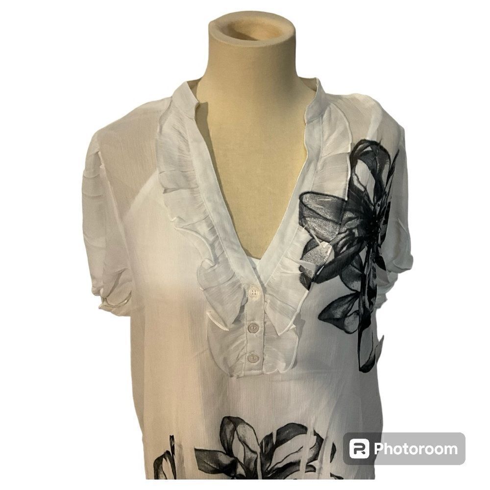 Ab Studio Sheer White Blouse. Nwt Large — image 2 of 4